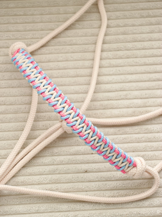 Licol éthologique zigzag crème/ bleu pastel/ rose néon