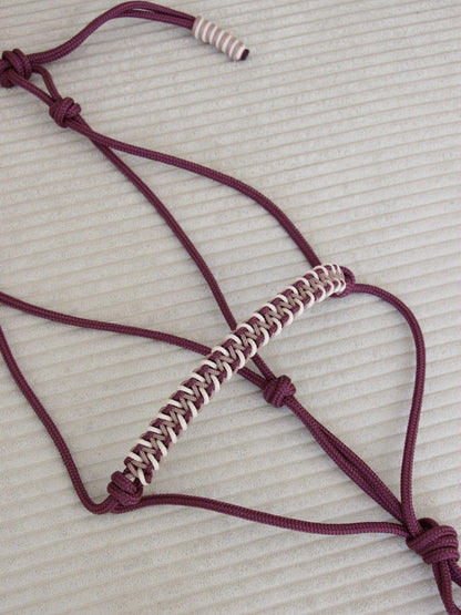 Licol éthologique zigzag aubergine/ rose cuivré/ crème