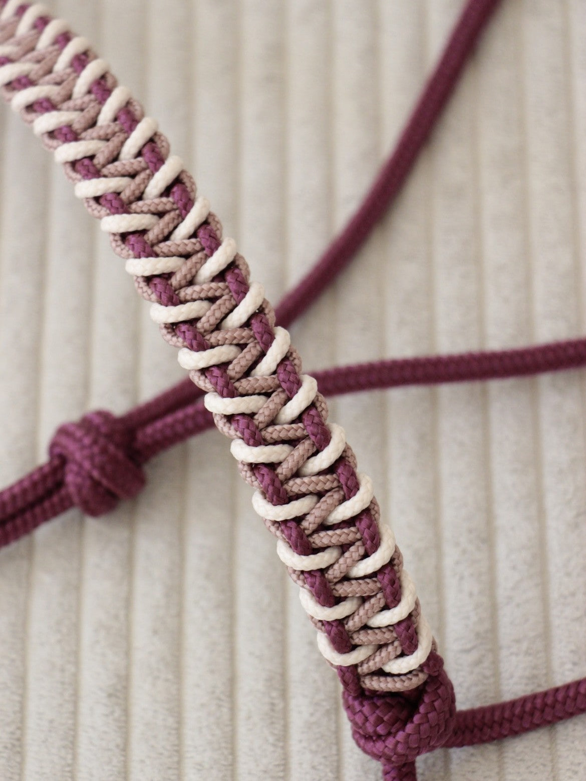 Licol éthologique zigzag aubergine/ rose cuivré/ crème