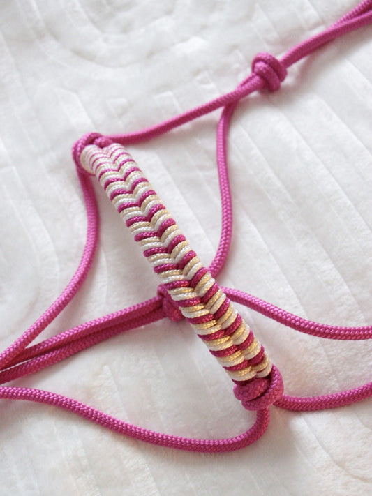 Licol éthologique épi rose fuchsia/ doré/ blanc